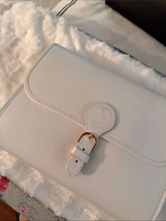 Handbags - White Leather Crossbody Bag with Gold Buckle